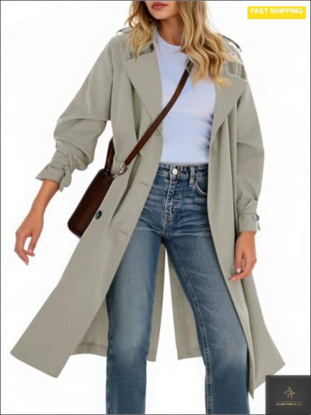 Women's Long Double Breasted Trench Coat Notch Lapel Belted Windbreaker